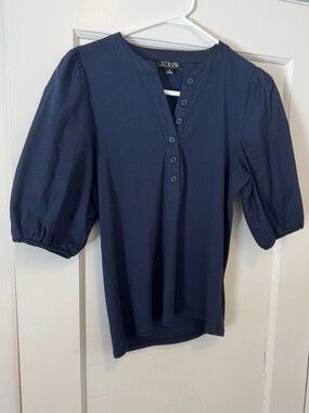 J. Crew Navy Spring Puff-Sleeve Blouse